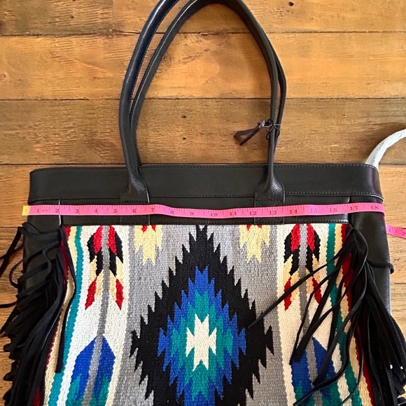 ECOTORIE Leather large southwestern tapestry fringe black bag - Picture 13 of 15